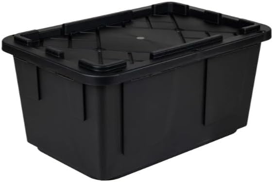 Tough 27 Gallon Plastic Storage Bin with Snap Lid, Stackable, Lockable, Set of 8, Heavy-Duty, Durable, Multi-Purpose Storage Containers for Indoor & Outdoor Use (Black)