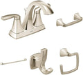 Moen Voss Polished Nickel Bathroom Set - Two-Handle High Arc Centerset Faucet with 24-Inch Towel Bar, Hand Towel Ring, Toilet Paper Holder and Double Robe Hook