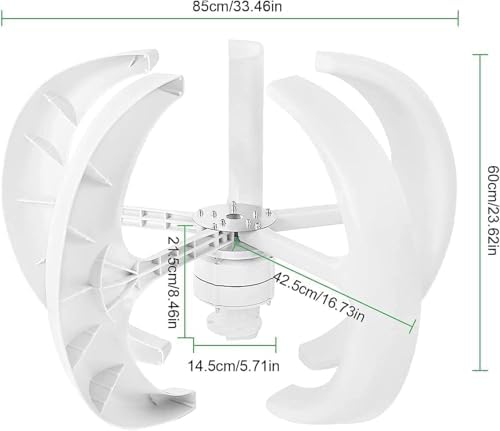 400W 600W 800W 1000W 1200W Wind Turbine Generator Kit - Vertical Axis Wind Solar Hybrid System with 5 Blades & Controller for Home Energy Solutions, 12V Windmill Motor