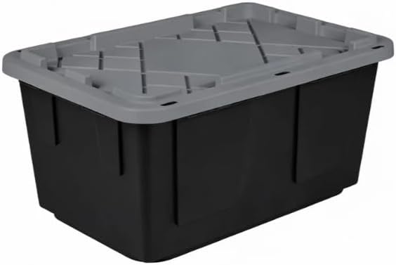 Tough 27 Gallon Plastic Storage Bin with Snap Lid, Stackable, Lockable, Set of 8, Heavy-Duty, Durable, Multi-Purpose Storage Containers for Indoor & Outdoor Use (Gray and Black)