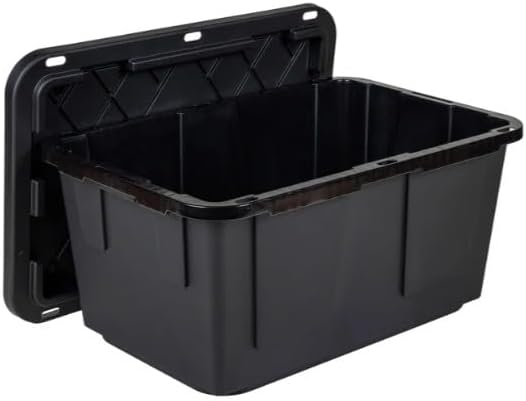 Tough 27 Gallon Plastic Storage Bin with Snap Lid, Stackable, Lockable, Set of 8, Heavy-Duty, Durable, Multi-Purpose Storage Containers for Indoor & Outdoor Use (Black)