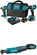 Makita XT269T 18V LXT Lithium-Ion Brushless Cordless 2-Pc. Combo Kit (5.0Ah) with Makita XRW01Z 18V LXT® Lithium-Ion Cordless 3/8' / 1/4' Sq. Drive Ratchet, Tool Only