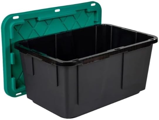 Tough 27 Gallon Plastic Storage Bin with Snap Lid, Stackable, Lockable, Set of 8, Heavy-Duty, Durable, Multi-Purpose Storage Containers for Indoor & Outdoor Use (Green and Black)