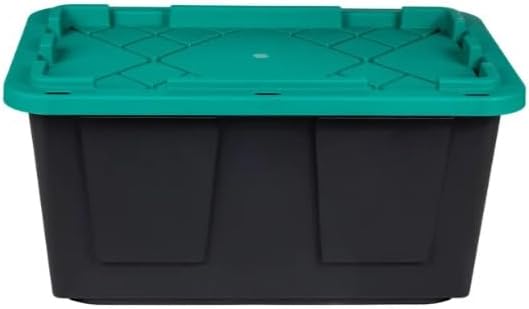 Tough 27 Gallon Plastic Storage Bin with Snap Lid, Stackable, Lockable, Set of 8, Heavy-Duty, Durable, Multi-Purpose Storage Containers for Indoor & Outdoor Use (Green and Black)