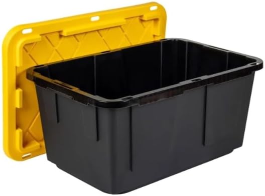 Tough 27 Gallon Plastic Storage Bin with Snap Lid, Stackable, Lockable, Set of 8, Heavy-Duty, Durable, Multi-Purpose Storage Containers for Indoor & Outdoor Use (Yellow and Black)