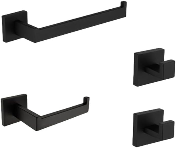 Matte Black Bathroom Hardware Accessories Towel Bar, Towel Ring, Toilet Paper Holder, Robe Hook, Hand Towel Holder,4 Pieces Set 2 Hook,As Shown