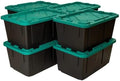 Tough 27 Gallon Plastic Storage Bin with Snap Lid, Stackable, Lockable, Set of 8, Heavy-Duty, Durable, Multi-Purpose Storage Containers for Indoor & Outdoor Use (Green and Black)