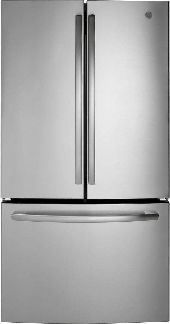 GE GNE27JYMFS 36' French Door Refrigerator with 27 cu. ft. Total Capacity LED Lighting Internal Water Dispenser Spill-Proof Shelves in Fingerprint Resistant Stainless Steel