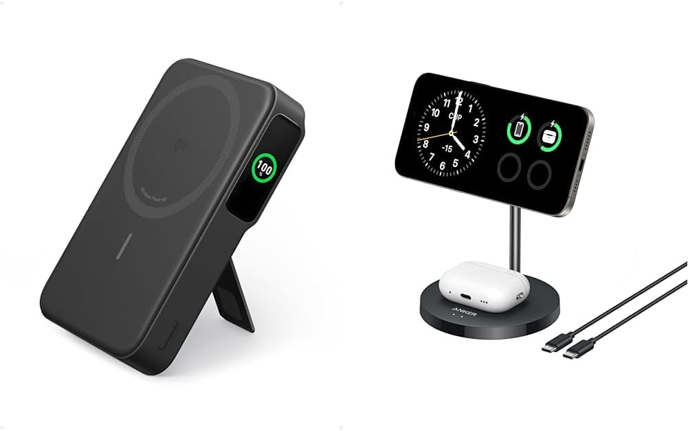 Anker MagGo Power Bank 10,000mAh MagSafe Charger Stand Compatible, MagGo 2-in-1 Charging Station