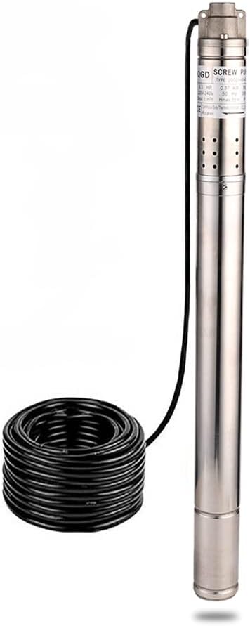 2Inch Stainless Steel Screw Submersible Deep Well Pump 220V/60Hz 0.5Hp 164ft Water Well Pump 53mm Bore Deep Well Pump 4.4GPM with 50ft Cable Electric Water Pump for Garden Farmland Home