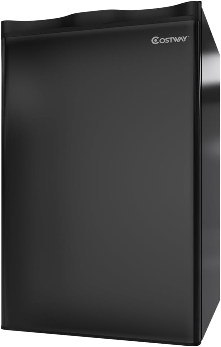 COSTWAY Compact Refrigerator, Single Door 3.2 CU.FT. Mini Fridge Compartment with Adjustable Thermostat and Removable Glass Shelves, Freezer Cooler Fridge for Dorm Apartment Office, Black