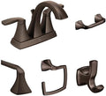 Moen Voss Oil-Rubbed Bronze Bathroom Set: Two-Handle High-Arc Centerset Faucet, 24-Inch Towel Bar, Double Post Toilet Paper Holder, Hand Towel Ring & Double Robe Hook
