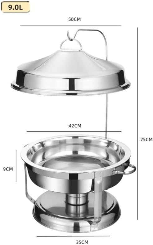Stainless Steel Chafing Dish Buffet Set Portable Round Buffet Chafer Servers and Food Warmers with Top Lid(Silver,9L)