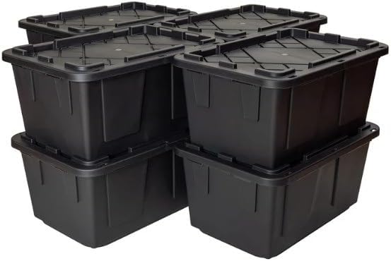 Tough 27 Gallon Plastic Storage Bin with Snap Lid, Stackable, Lockable, Set of 8, Heavy-Duty, Durable, Multi-Purpose Storage Containers for Indoor & Outdoor Use (Black)