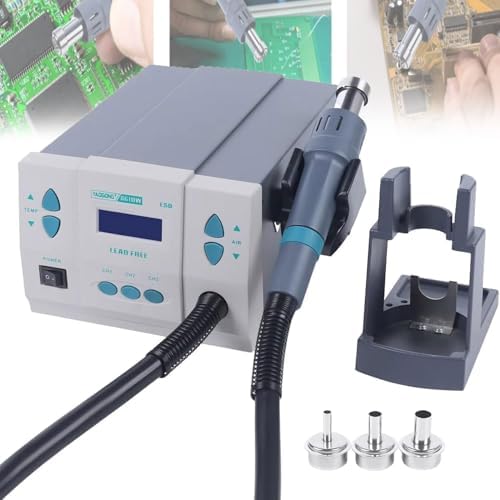Hot Air Welding Station, 1000W Industrial-Grade with LCD Display, Brushless DC Eddy Current Fan for Electronic Product Repair and Desoldering, 250cm/s