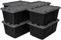 Tough 27 Gallon Plastic Storage Bin with Snap Lid, Stackable, Lockable, Set of 8, Heavy-Duty, Durable, Multi-Purpose Storage Containers for Indoor & Outdoor Use (Gray and Black)