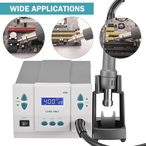 Hot Air Welding Station, 1000W Industrial-Grade with LCD Display, Brushless DC Eddy Current Fan for Electronic Product Repair and Desoldering, 250cm/s