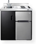 Summit Appliance CK36EL Wide All-in-One Kitchenette; 3.2 cu.ft; Cycle Defrost; Includes a 2-Door Refrigerator-Freezer; 2-Burner Coil Cooktop; Sink and Large Storage Cabinet