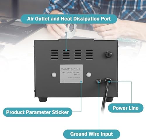 Hot Air Welding Station, 1000W Industrial-Grade with LCD Display, Brushless DC Eddy Current Fan for Electronic Product Repair and Desoldering, 250cm/s