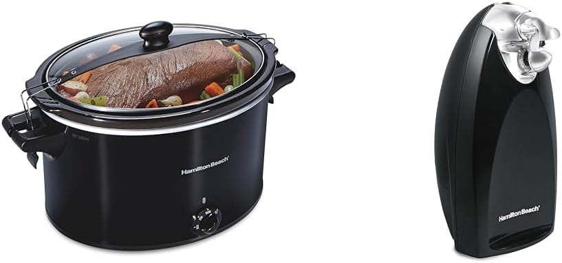 Hamilton Beach Slow Cooker, Extra Large 10 Quart, Stay or Go Portable With Lid Lock, Dishwasher Safe & Electric Automatic Can Opener with Auto Shutoff, Knife Sharpener, Cord Storage