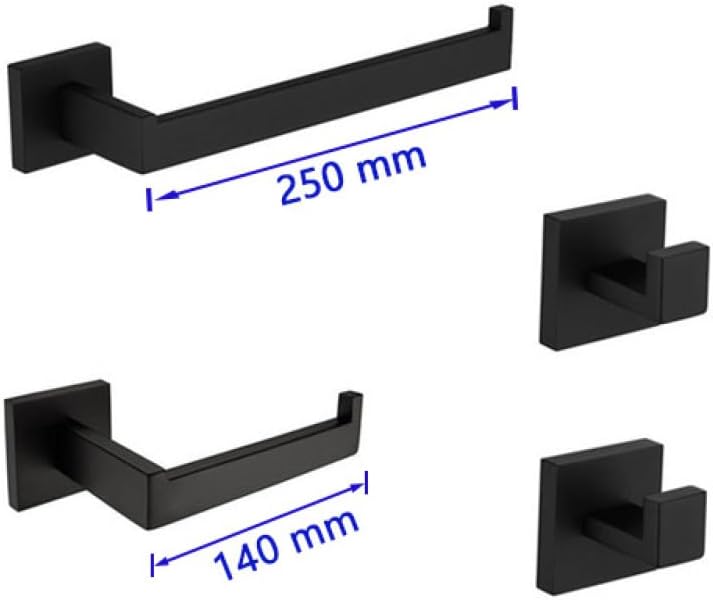 Matte Black Bathroom Hardware Accessories Towel Bar, Towel Ring, Toilet Paper Holder, Robe Hook, Hand Towel Holder,4 Pieces Set 2 Hook,As Shown