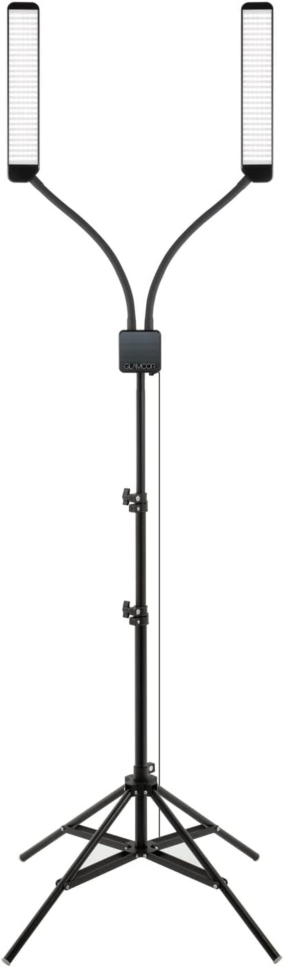 GLAMCOR Elite X Portable LED Lighting Kit for Eyelash Extension, Esthetician, Makeup, Filming & Photography | 5600K Five-Stage Dimming Daylight, with Travel Bag & Tripod (Black)