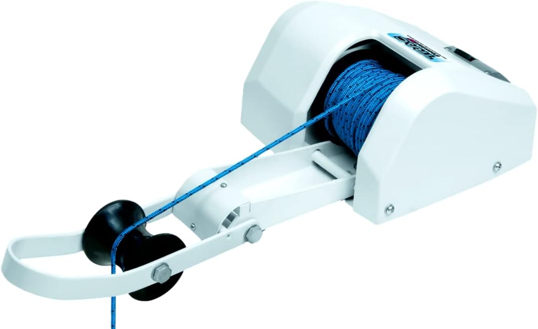 Pactrade Marine Boat White Electric Anchor Winch Up to 30lb (13.6kg) 12V 100ft Braided Blue Line 700lb (317.5kg) Break Strength Salt Water Power UP/Power Down Button Control