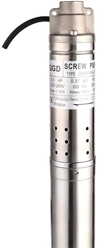 2In Stainless Steel Deep Well Pump 110V/60Hz Submersible Well Pump 0.5Hp 50mm Bore ＞53mm Well Rotary Screw Pump Max.H Lift 164ft 4.4GPM Electric Water Pump for Home Garden Agricultural Irrigation