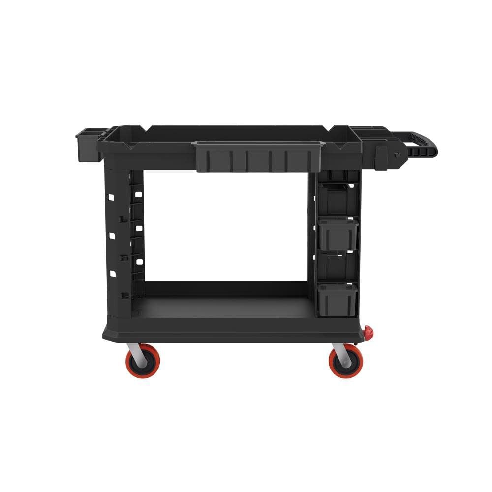 Suncast Commercial Heavy Duty Plus Utility Cart with Polyurethane Coated Wheels, Adjustable Caster System, Customizable Bin Storage, 6 Customizable Bins, 500 Pounds Load Capacity, Black