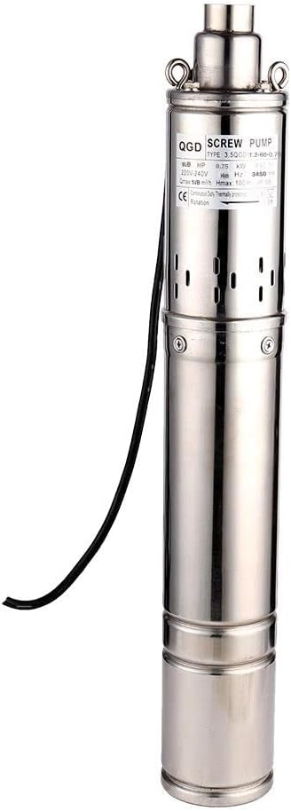 3.5 Inch Tube Stainless Steel Deep Well Pump 1HP Submersible Screw Well Pump 220-240V/60Hz Well Water Pump Max.Head 100m/328ft Flow 8GPM 90mm Well Pump for Home and Industrial Garden Agricultural