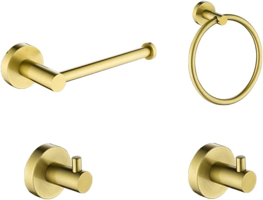 LSLYTQ Brushed Gold Stainless Steel Bathroom Hardware, Hand Towel Ring, Toilet Paper Holder, 2 Robe Towel Hooks, Bathroom Accessories Kit