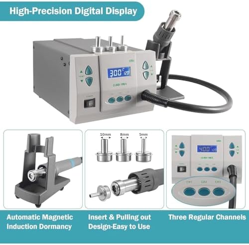 Hot Air Welding Station, 1000W Industrial-Grade with LCD Display, Brushless DC Eddy Current Fan for Electronic Product Repair and Desoldering, 250cm/s