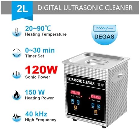 2L Ultrasonic Cleaner with 120W Power and Digital Timer, Jewelry Coin Cleaner and Nail Art Sterilizer, Compact Industrial Cleaning Machine