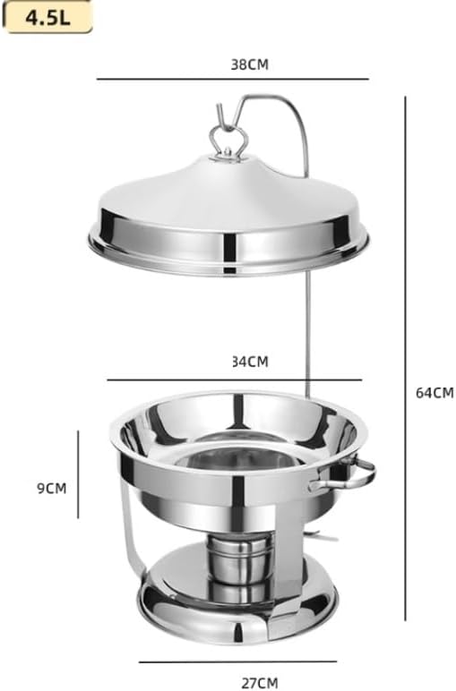 Stainless Steel Chafing Dish Buffet Set Portable Round Buffet Chafer Servers and Food Warmers with Top Lid(Silver,4.5L)