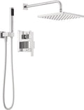 Delta Modern 14 Series Square Rain Shower System Faucet Set, Rainfall Chrome Shower Head and Handle Set, Valve Trim Kit, 10 Inch, Chrome 342701