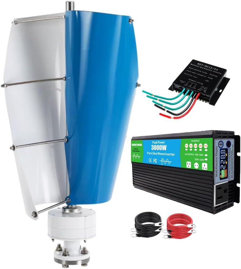 3000W No Noise Vertical Spiral Wind Generator Set 2 Blades with Mppt Controller 12V 24V 48V 220V Home Windmill Generator for Home, Camping & Street Lighting,12v