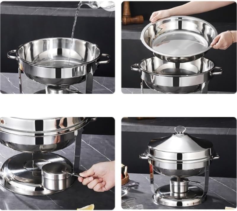 Stainless Steel Chafing Dish Buffet Set Portable Round Buffet Chafer Servers and Food Warmers with Top Lid(Silver,9L)