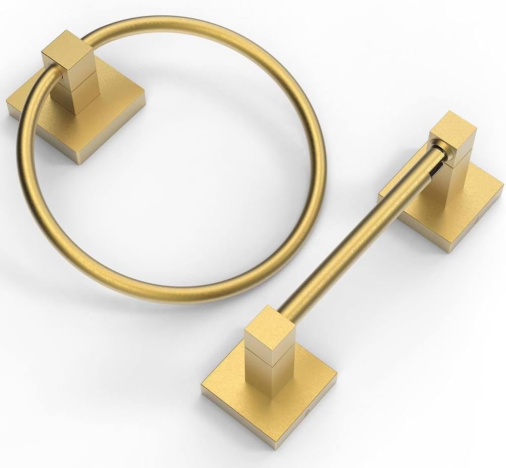 Toilet Paper Holder Towel Ring Bathroom Accessories Hardware Set Double Post Pivoting Toilet Roll Holder Stainless Steel,Brushed Gold
