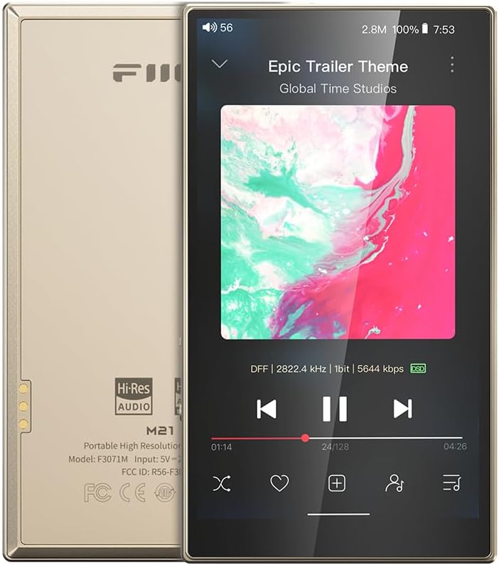 FiiO M21 Android 13 Portable Music Player MP3 Snapdragon 680 4* CS43198 DAC Chips Hi-Res Audio DSD Bluetooth LDAC (Titanium Gold)