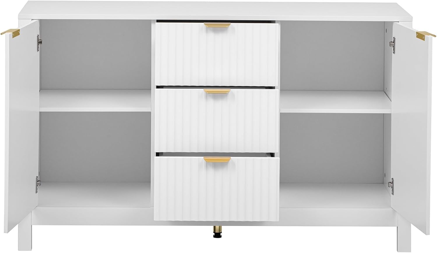 Virubi 47' Fluted Sideboard Buffet Cabinet with Storage Drawers,Doors,Adjustable Shelves and Gold Handles, Wood Modern Sideboard Accent Cabinet for Living Room,Hallway,Entryway (White)