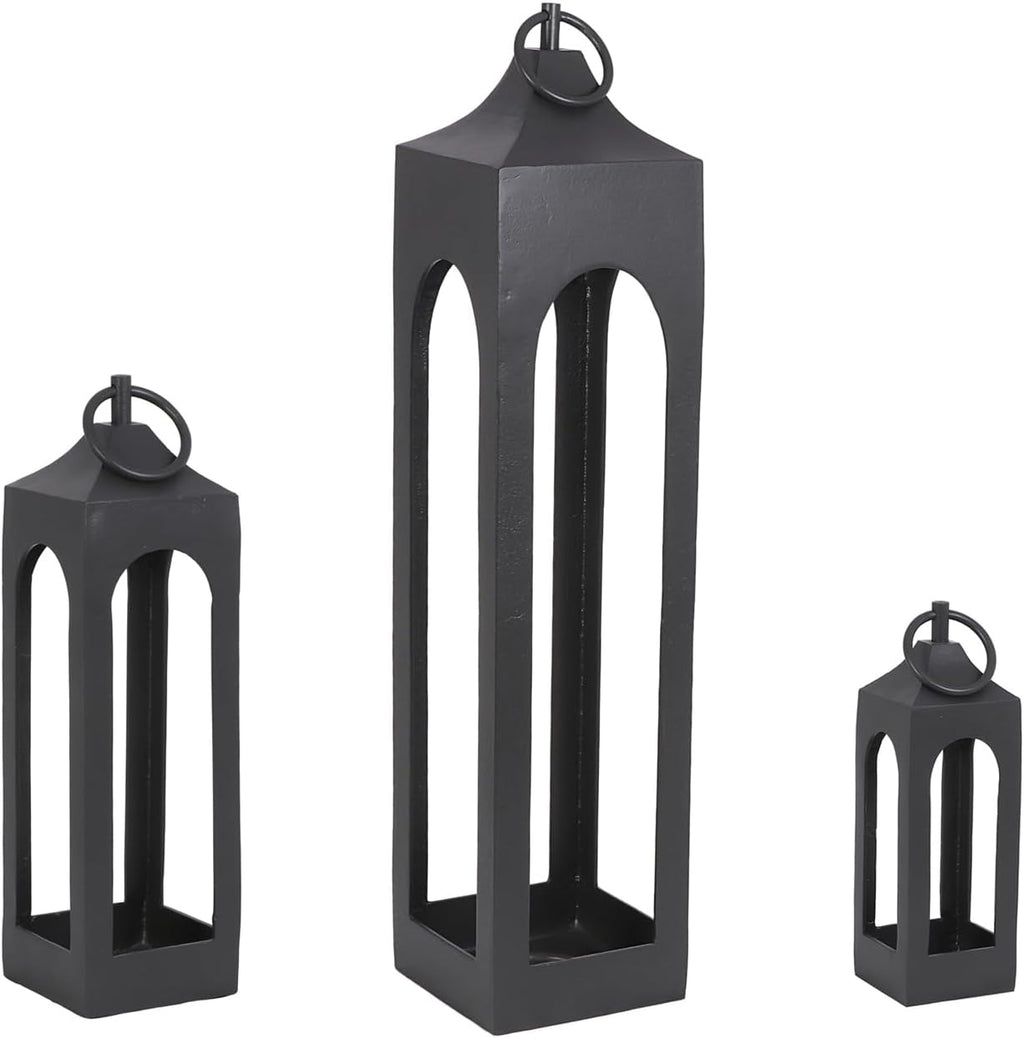 CG Hunter Large Black Rustic Metal Decorative Lantern - Candle Holder for Indoor & Outdoor, Home Decor for Patio, Garden & Tabletop, Hanging for Parties & Weddings