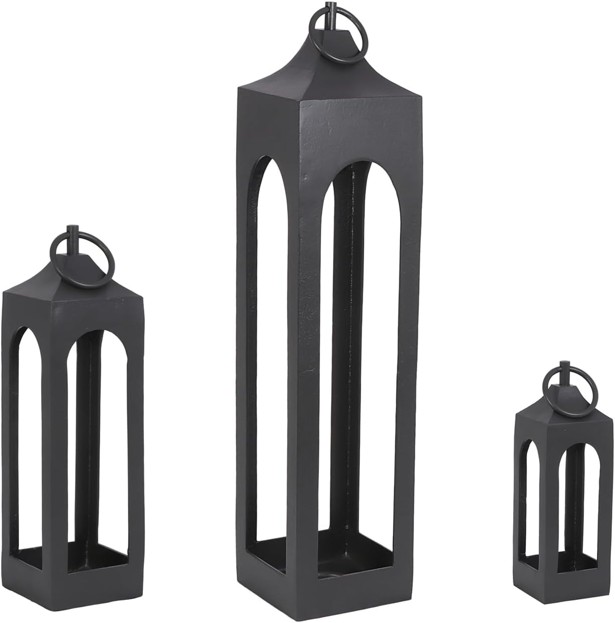 CG Hunter Medium Black Lantern, Rustic Metal Decorative Lantern, Candle Holder for Indoor & Outdoor, Home Decor for Patio, Garden & Tabletop, Hanging Lantern for Parties & Weddings