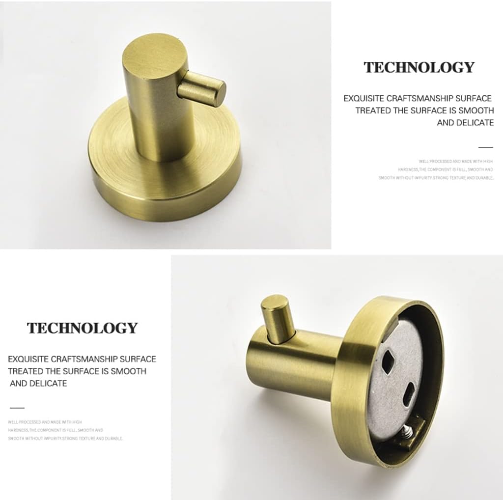 Towel Holder Brushed Gold Stainless Steel Bathroom Hardware, Hand Towel Ring, Toilet Paper Holder, 2 Robe Towel Hooks, Bathroom Accessories Kit Towel Hanger (Color : 4 Pieces Set) (Robe Hook)