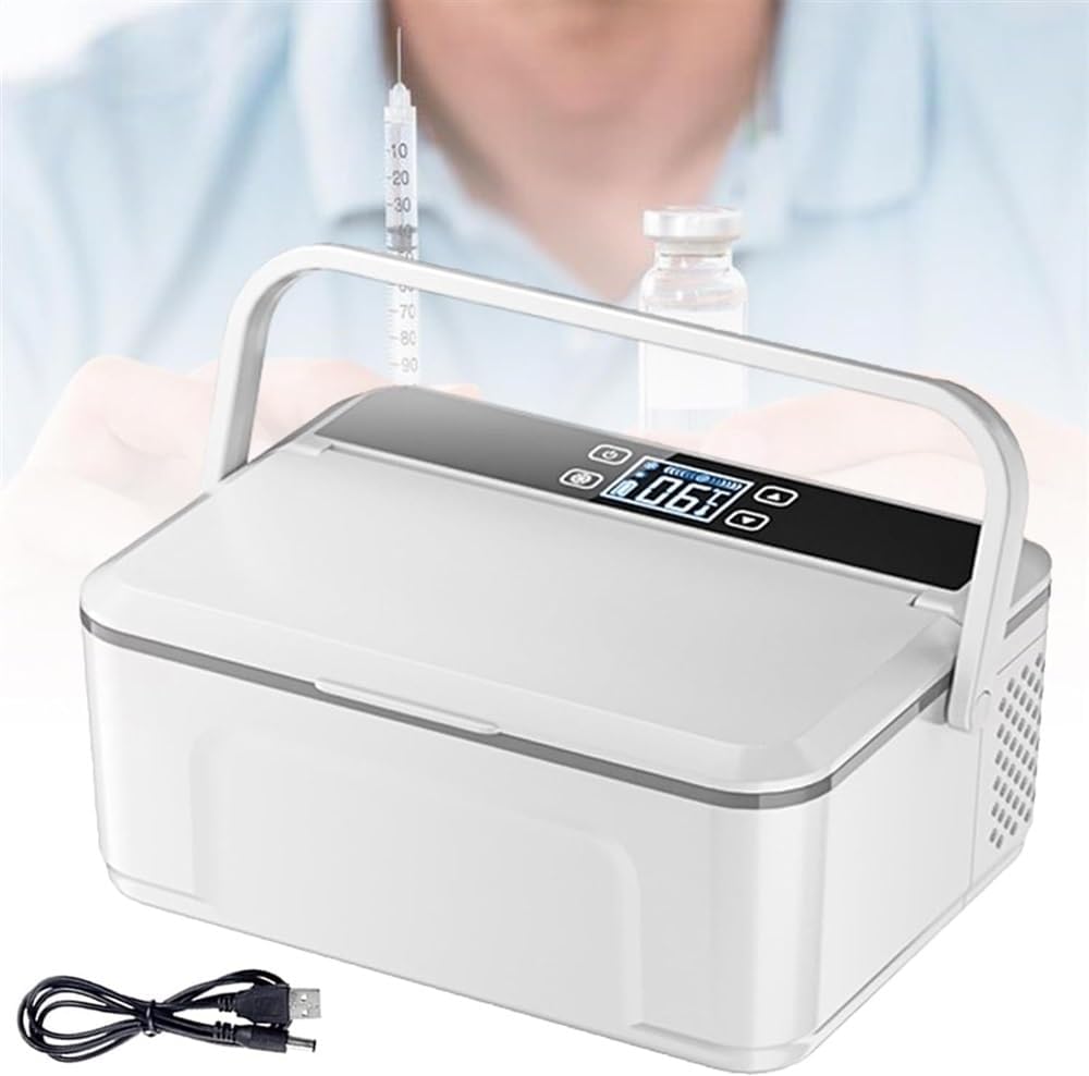 Insulin Cooler Case Diabetic Cooler Box Mini Drug Refrigerator Keeping Cooling 0-18℃ Portable car Insulin Cooler Box with Alarm, Battery Pack & USB(2Batteries)