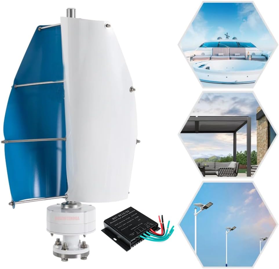 3000W No Noise Vertical Spiral Wind Generator Set 2 Blades with Mppt Controller 12V 24V 48V 220V Home Windmill Generator for Home, Camping & Street Lighting,12v