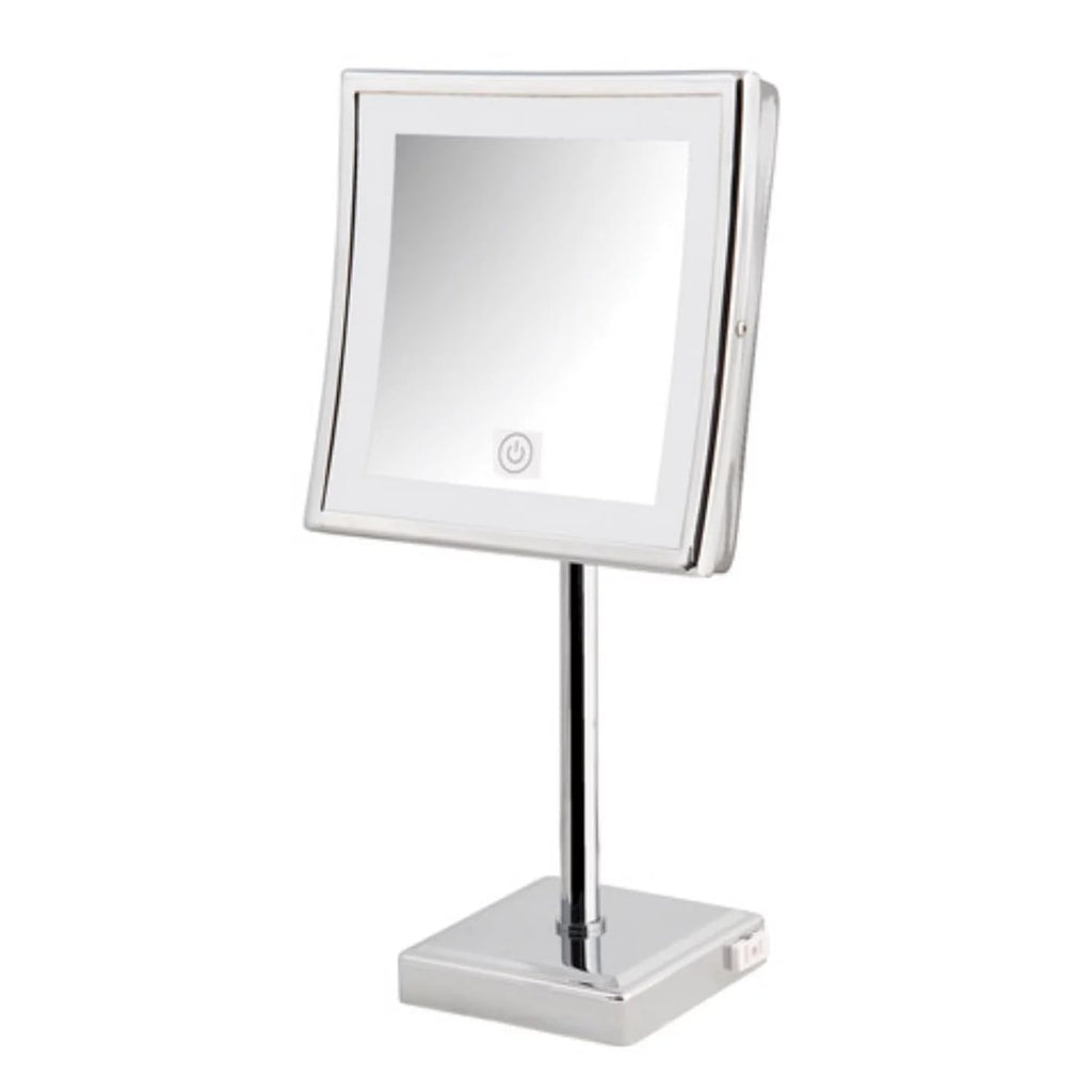 JERDON Lighted Tabletop Makeup Mirror with 5X Magnification - Chrome Finish 8' bx 8' Plug in Magnifying Mirror with Variable Lighting - Model JRT880CL