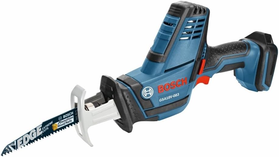 BOSCH GSA18V-083B 18V Cordless Reciprocating Saw - Lightweight & Compact, 0.83' Stroke, 3,050 SPM, Variable-Speed Trigger, Toolless Blade Change, LED Light (Bare Tool)