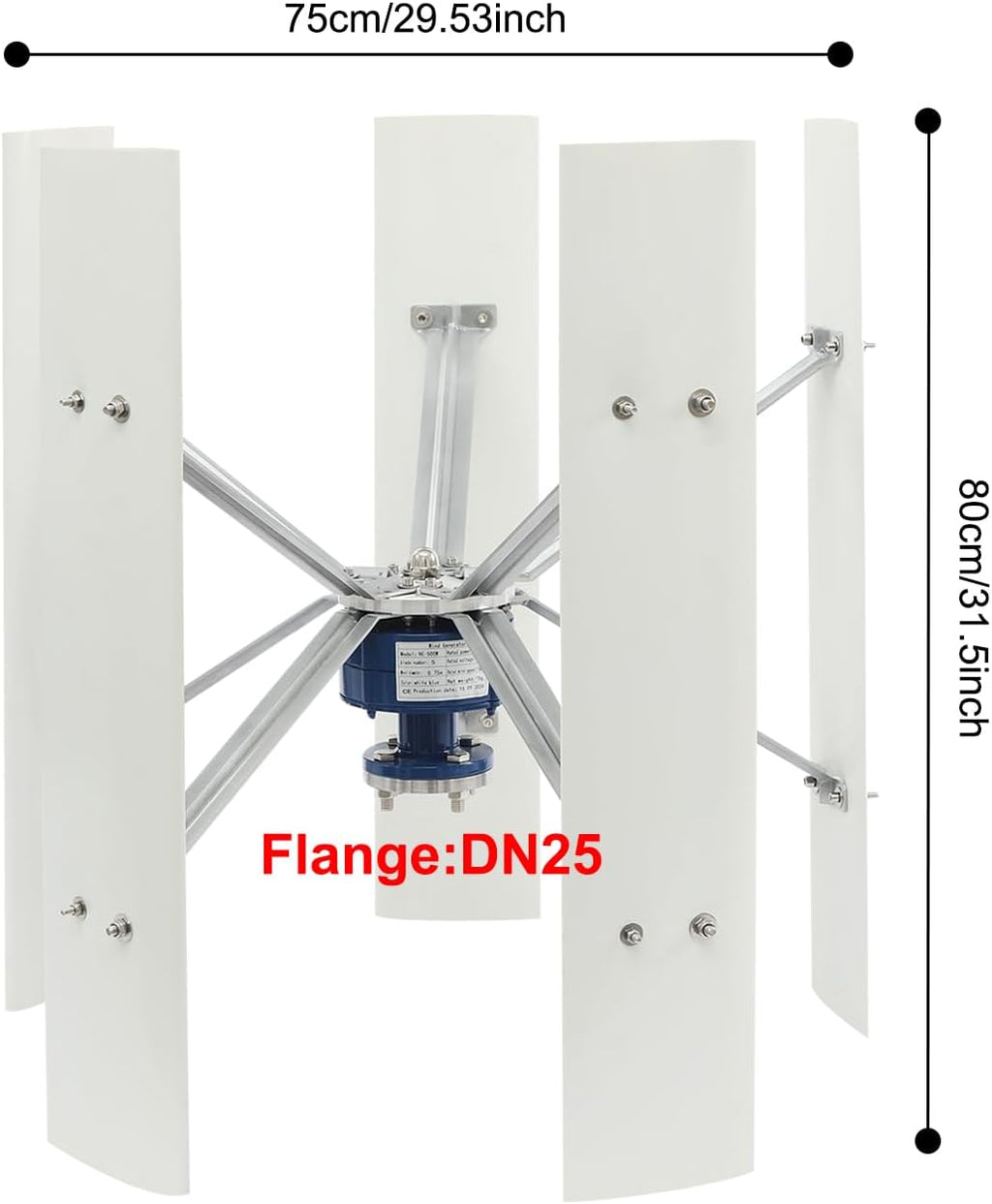 100W Wind Turbine Generator Kit, 12V 5 Blades Vertical Axis Wind Power Generator with Controller & Auto Adjust Windward Direction, 35m/s Max Wind Speed, Suitable for Home, Farm, Streetlight, Boats