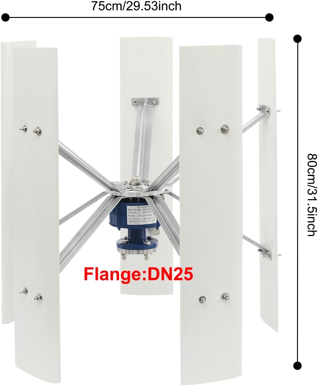 100W Wind Turbine Generator Kit, 12V 5 Blades Vertical Axis Wind Power Generator with Controller & Auto Adjust Windward Direction, 35m/s Max Wind Speed, Suitable for Home, Farm, Streetlight, Boats