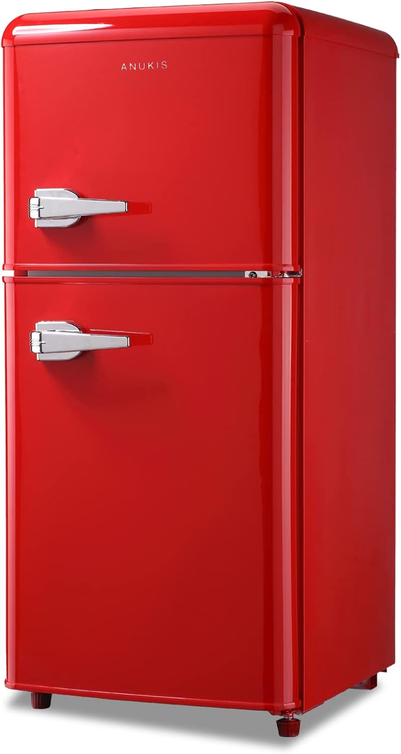 Anukis Mini Fridge with Freezer 3.2 Cu Ft 2 Door Mini Fridge for Apartment, Dorm, Office, Family, Basement, Garage - Retro Red